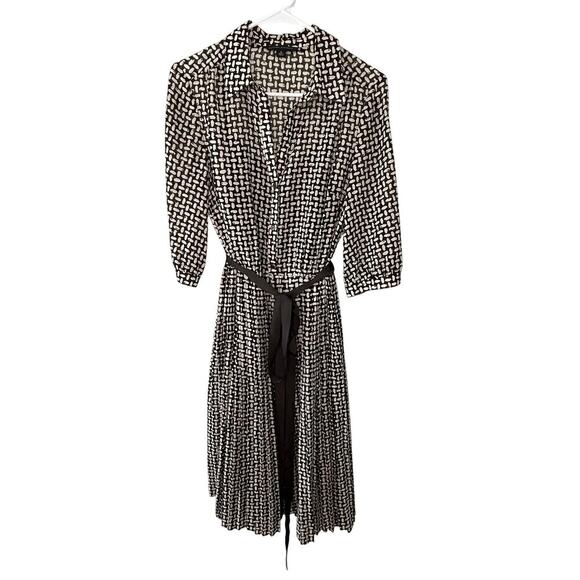 Banana Republic brown and cream pleated belted collared dress silk blend size 6 - Picture 1 of 13